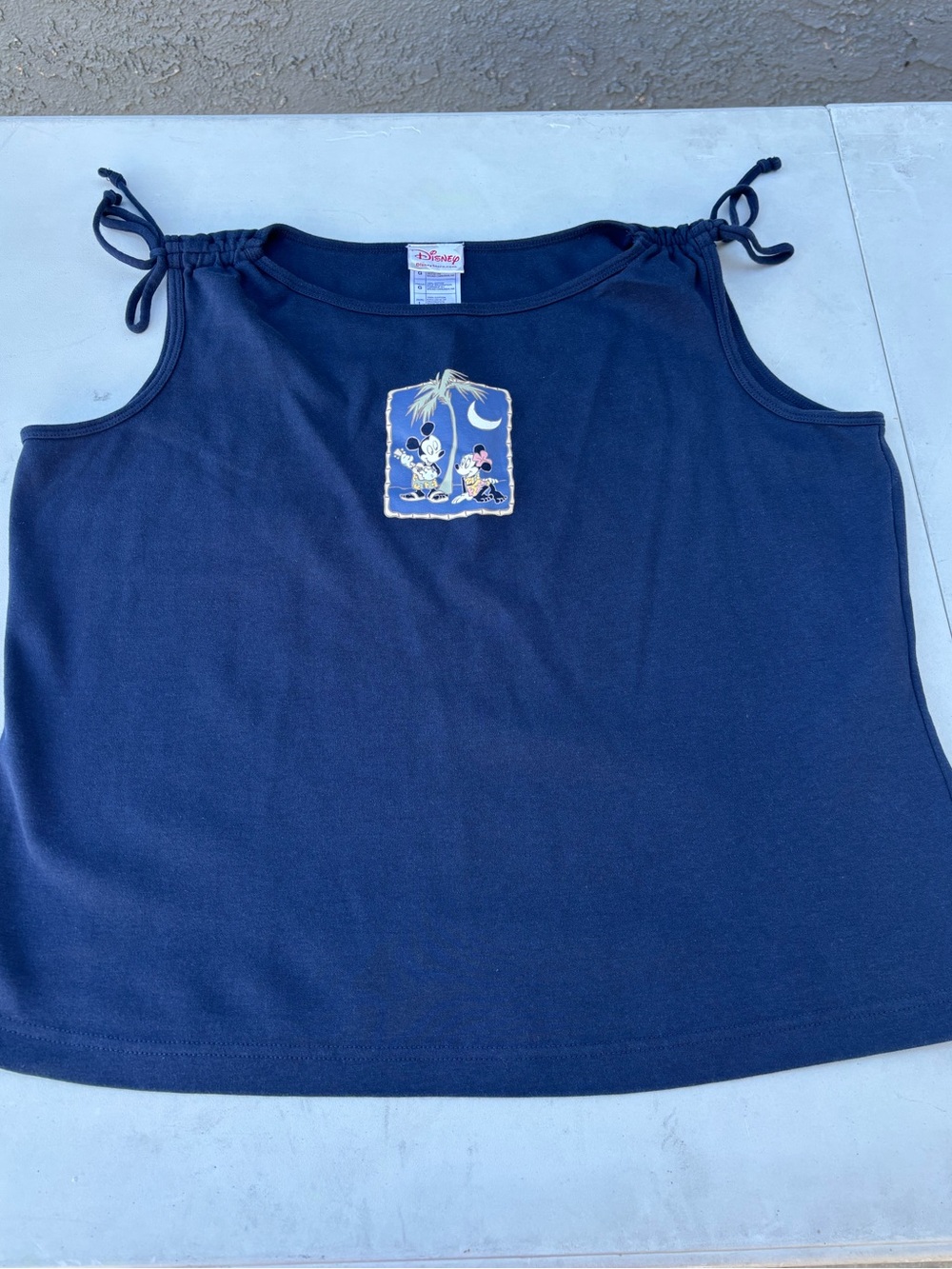 Disney Navy Tie-Shoulder Tank Top with Mickey & Minnie Patch